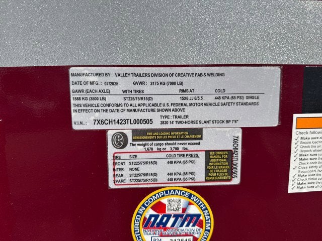 2026 Valley STOCK SLANT Bumperpull