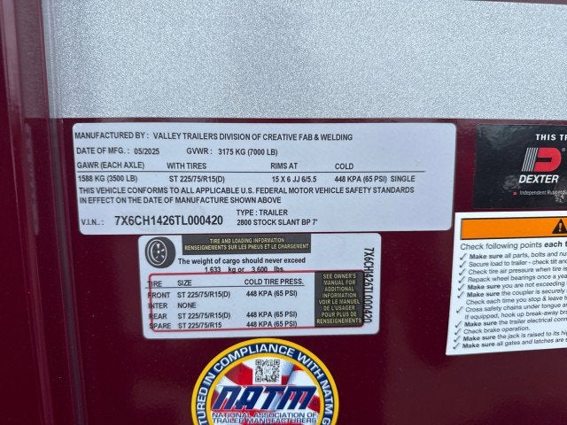 2026 Valley STOCK SLANT Bumperpull